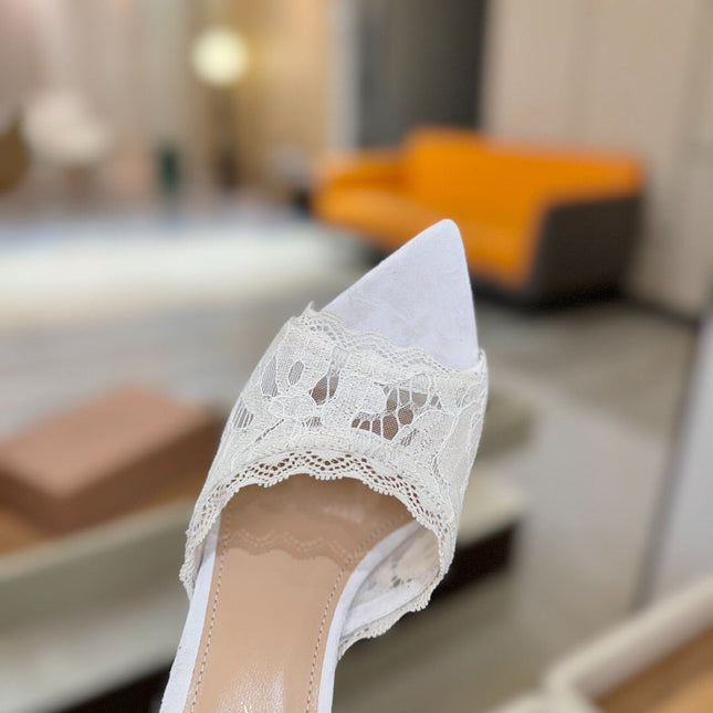 GIANVITO ROSSI 26S HEELED SANDALS 105 MM IN WHITE SUEDE AND LACE