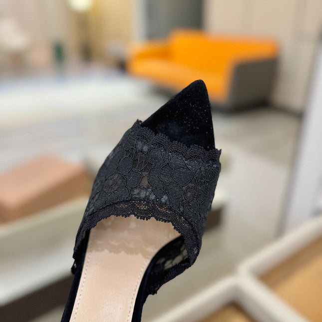 GIANVITO ROSSI 26S HEELED SANDALS 105 MM IN BLACK SUEDE AND LACE