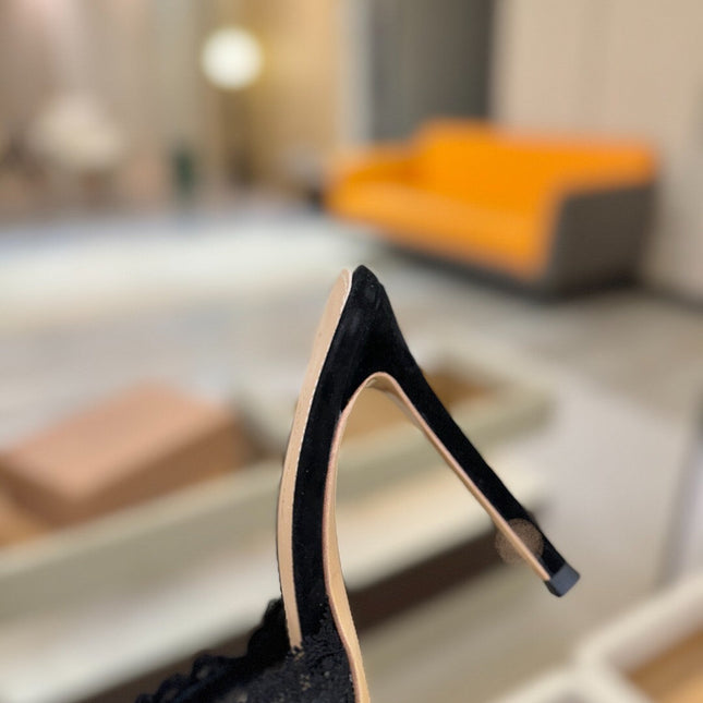 GIANVITO ROSSI 26S HEELED SANDALS 105 MM IN BLACK SUEDE AND LACE