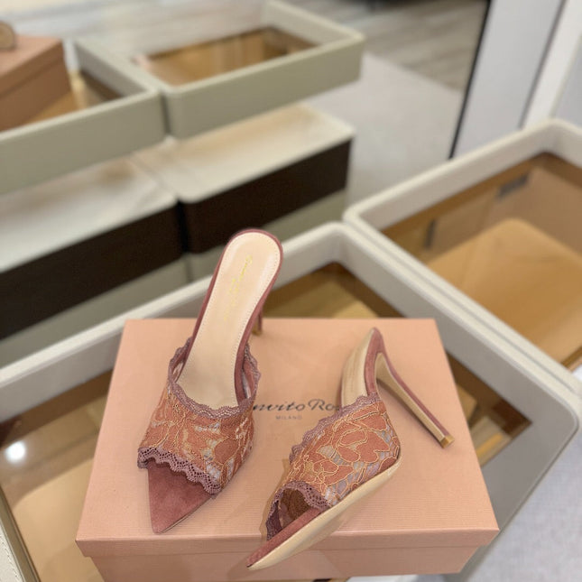 GIANVITO ROSSI 26S HEELED SANDALS 105 MM IN PINKISH BROWN SUEDE AND LACE