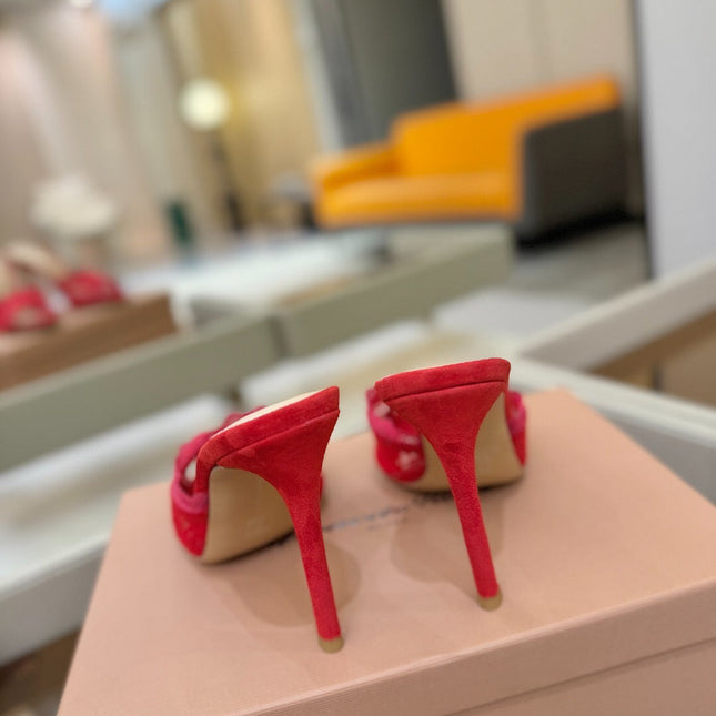GIANVITO ROSSI 26S HEELED SANDALS 105 MM IN RED SUEDE AND LACE
