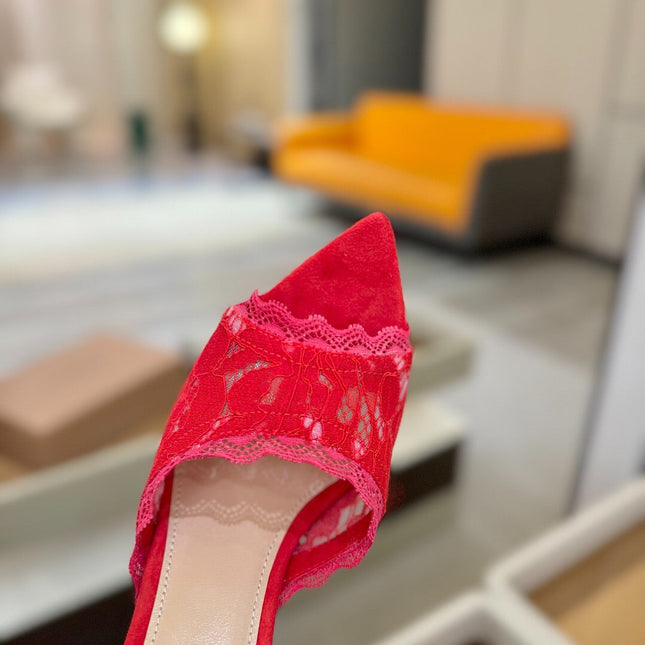 GIANVITO ROSSI 26S HEELED SANDALS 105 MM IN RED SUEDE AND LACE