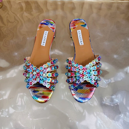 AQUAZZURA 26S SLIDES IN MULTICOLOR SNAKESKIN EMBOSSED LEATHER