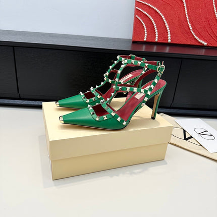 VALENTINO 26S ROCKSTUD SLINGBACK PUMPS 100 MM IN GREEN CALFSKIN