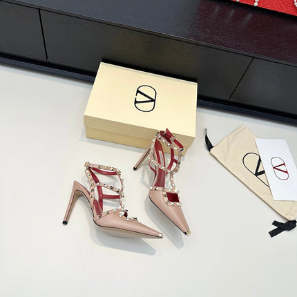 VALENTINO 26S ROCKSTUD SLINGBACK PUMPS 100 MM IN BEIGE CALFSKIN