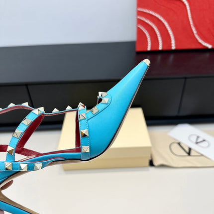 VALENTINO 26S ROCKSTUD SLINGBACK PUMPS 100 MM IN BLUE CALFSKIN