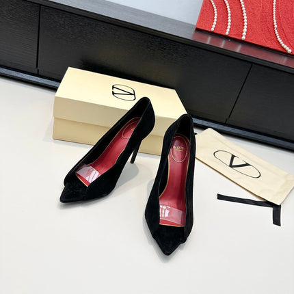 VALENTINO 26S PEEP-TOE HIGH HEELS 100 MM IN BLACK SUEDE