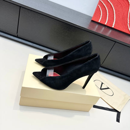 VALENTINO 26S PEEP-TOE HIGH HEELS 100 MM IN BLACK SUEDE