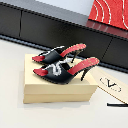 VALENTINO 26S SNAKE STRAP SANDALS 100 MM IN BLACK CALFSKIN