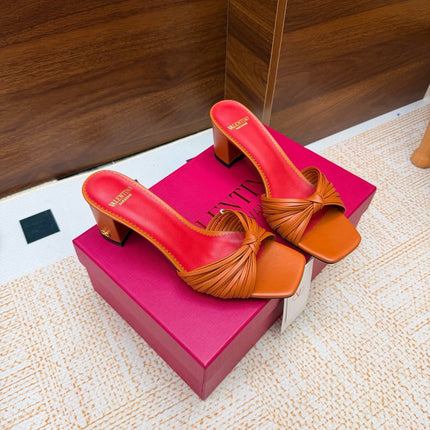 VALENTINO 26S BLOCK-HEEL SANDALS 65 MM IN ORANGE CALFSKIN