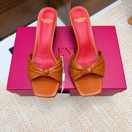 VALENTINO 26S BLOCK-HEEL SANDALS 65 MM IN ORANGE CALFSKIN
