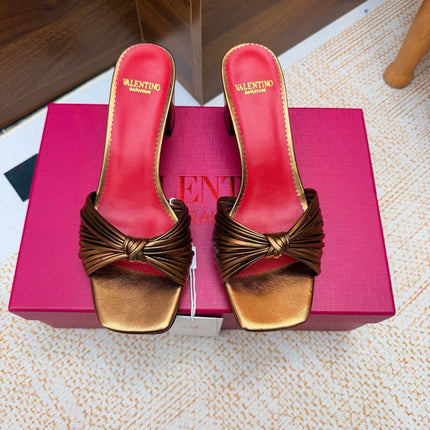 VALENTINO 26S BLOCK-HEEL SANDALS 65 MM IN METALLIC BRONZE CALFSKIN