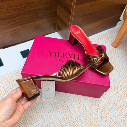 VALENTINO 26S BLOCK-HEEL SANDALS 65 MM IN METALLIC BRONZE CALFSKIN