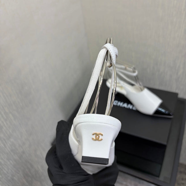 LV 26S SLINGBACK HIGH HEELS 40 MM IN WHITE AND BLACK CALFSKIN