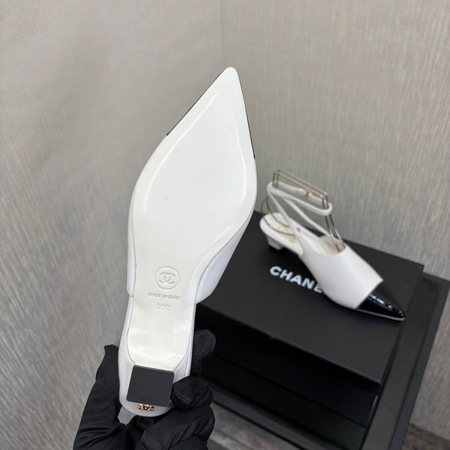 LV 26S SLINGBACK HIGH HEELS 40 MM IN WHITE AND BLACK CALFSKIN