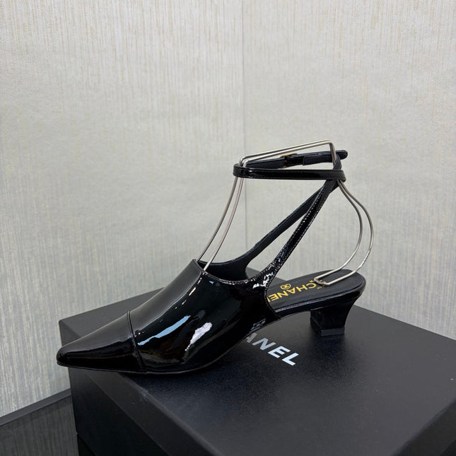 LV 26S SLINGBACK HIGH HEELS 40 MM IN BLACK PATENT CALFSKIN