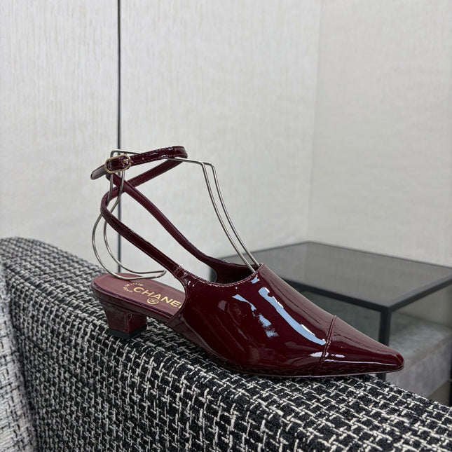 LV 26S SLINGBACK HIGH HEELS 40 MM IN DARK RED PATENT CALFSKIN