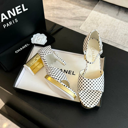 Platform Peep-Toe Sandals White/Black Caro Lambskin