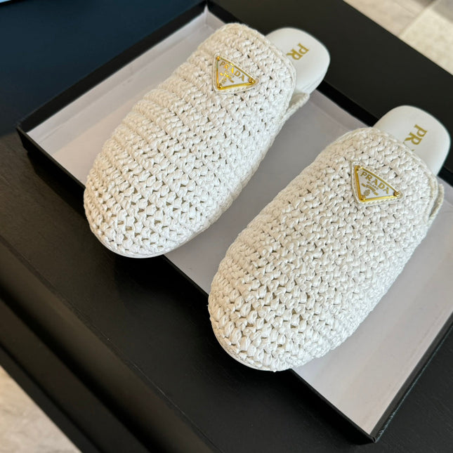 PRA CROCHET MULES WHITE LAMBSKIN