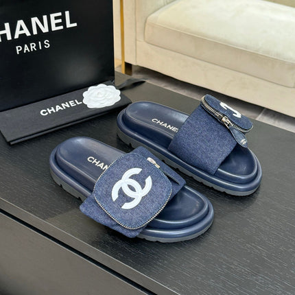 SLIDE IN NAVY BLUE DENIM FABRIC 45 MM