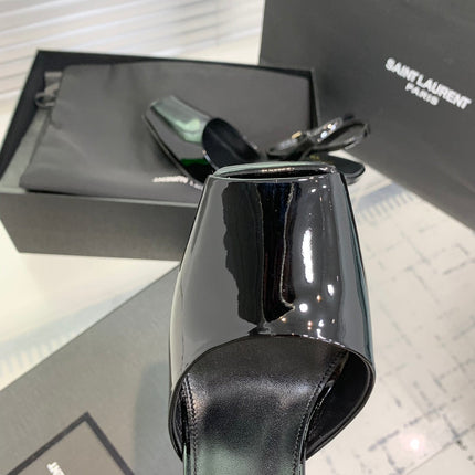 SL FISH MOUTH SANDAL PUMP BLACK POLISHED CALFSKIN