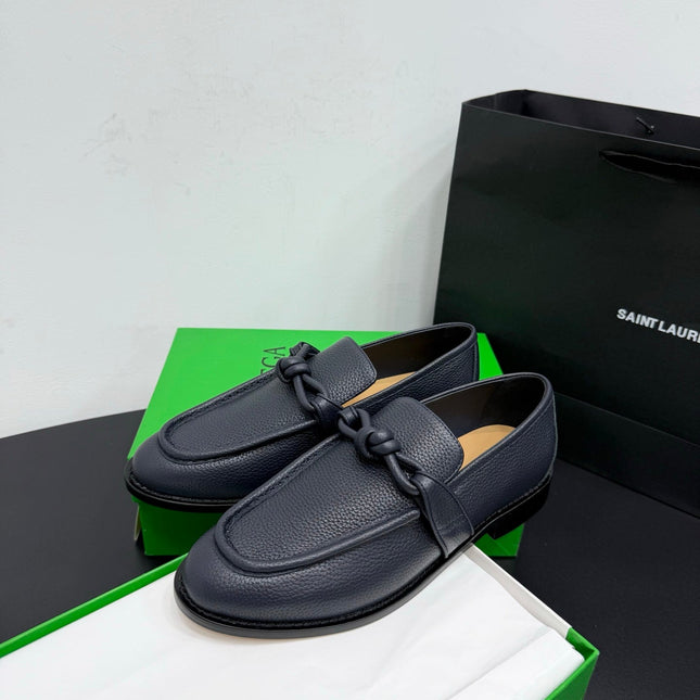 BOTTEGA VENETA 26S LOAFERS IN BLUE GRAY GRAINED CALFSKIN