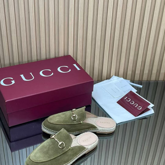 GUCCI 26S LOAFER MULES IN MOSS GREEN SUEDE
