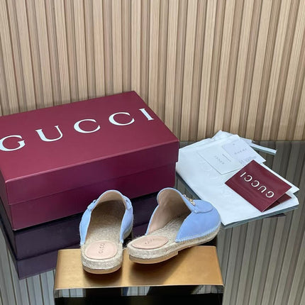 GUCCI 26S LOAFER MULES IN LIGHT BLUE SUEDE