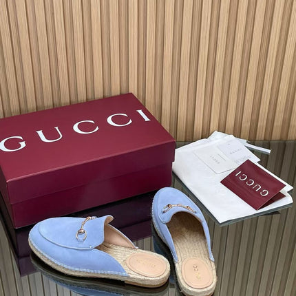 GUCCI 26S LOAFER MULES IN LIGHT BLUE SUEDE