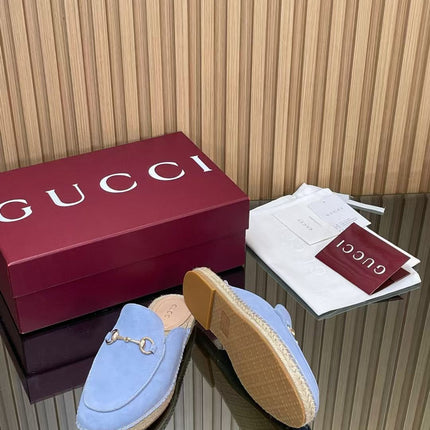 GUCCI 26S LOAFER MULES IN LIGHT BLUE SUEDE
