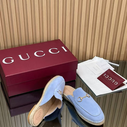 GUCCI 26S LOAFER MULES IN LIGHT BLUE SUEDE