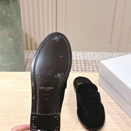 YSL 25S LOAFER MULE IN BLACK SUEDE