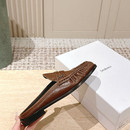 YSL 25S LOAFER MULE IN BROWN CALFSKIN