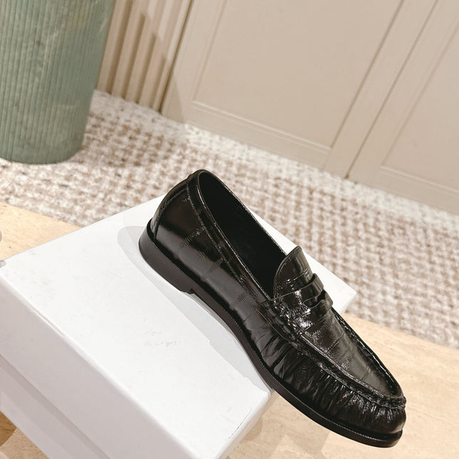 YSL 25S SAINT LAURENT LOAFERS IN BLACK GLOSSY CALFSKIN WITH SMALL LOGO