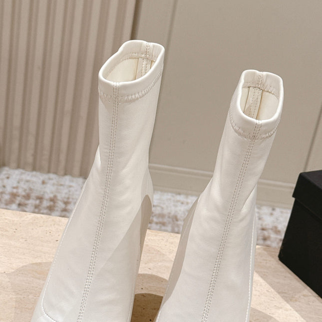 ALAIA 26S HEELED BOOTS 90 MM IN WHITE CALFSKIN