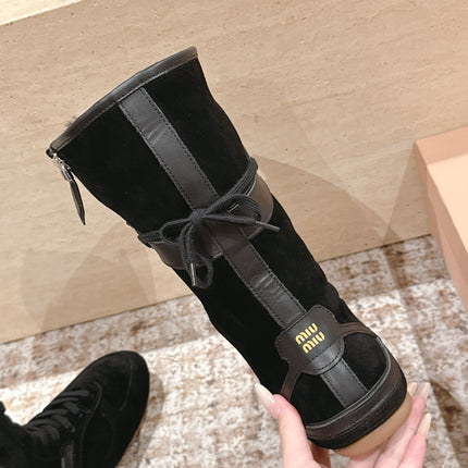 MIUMIU 25S ANKLE BOOTS IN BLACK SUEDE WITH SHEARLING
