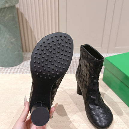 BOTTEGA VENETA 26S INTRECCIATO BOOTS 85 MM IN BLACK LAMBSKIN