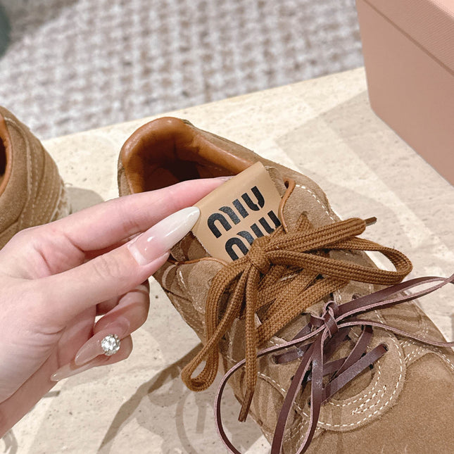 MIUMIU 25S ESPASNEAK ESPADRILLE SNEAKERS IN BROWN SUEDE