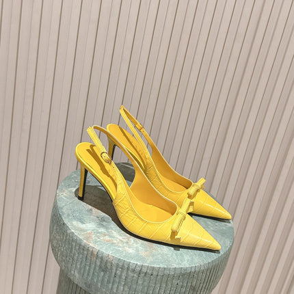 PRADA 26S POINTED-TOE SLINGBACK HEELS 85MM IN GOLDEN YELLOW CROC-EMBOSSED CALFSKIN