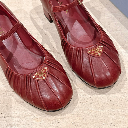 PRADA 26S MARY JANE 40MM IN DARK RED CALFSKIN WITH LOGO