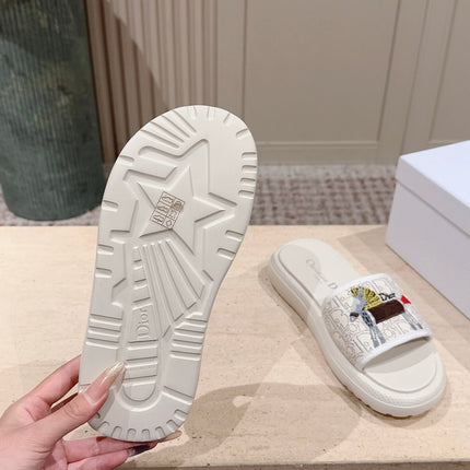 DIOR 26S SLIDE SANDALS IN WHITE LACE MONOGRAM EMBROIDERED CANVAS