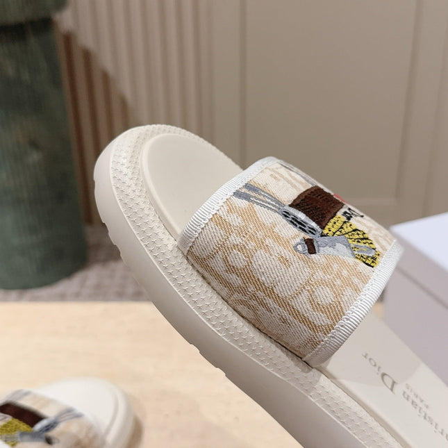 DIOR 26S SLIDE SANDALS IN BEIGE MONOGRAM EMBROIDERED CANVAS