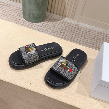 DIOR 26S SLIDE SANDALS IN GREY MONOGRAM EMBROIDERED CANVAS