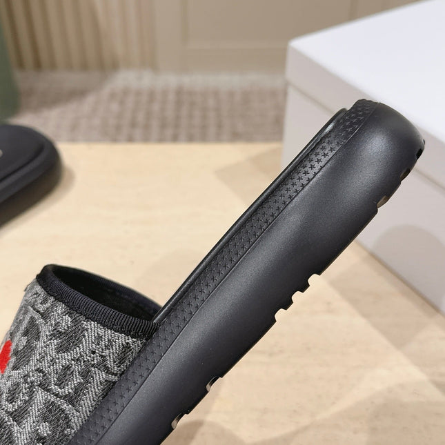 DIOR 26S SLIDE SANDALS IN GREY MONOGRAM EMBROIDERED CANVAS