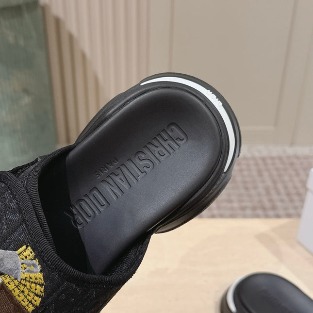 DIOR 26S DOUBLE STRAP SLIDE SANDALS IN BLACK MONOGRAM CANVAS