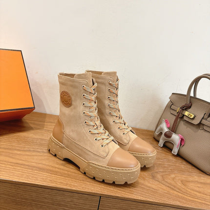 HM 26S LACE-UP ANKLE BOOTS IN BEIGE LAMBSKIN AND SUEDE