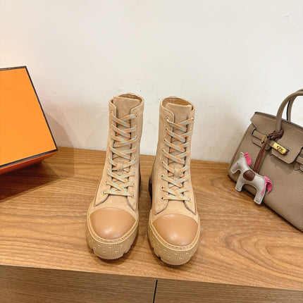 HM 26S LACE-UP ANKLE BOOTS IN BEIGE LAMBSKIN AND SUEDE