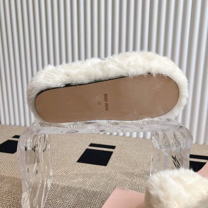 MULES IN WHITE RABBIT FUR SILVER HARDWARE