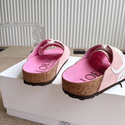 LOEWE 26S LACE-UP FLAT SLIDES IN PINK SUEDE