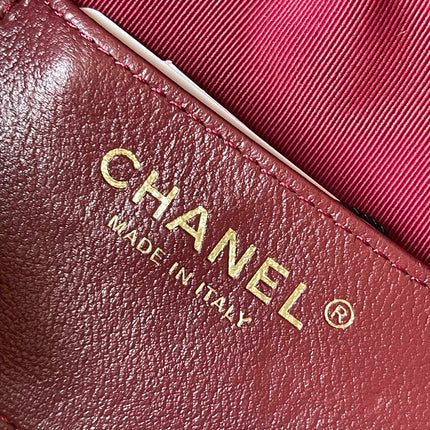 CAMERA BAG 18 IN BUCCANEER RED QUILTED LAMBSKIN DOUBLE C GOLD COIN